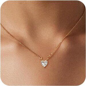 Trendy 18K Gold-Heart Diamond Plated Paperclip Necklace - Diamond Oval Jewelry